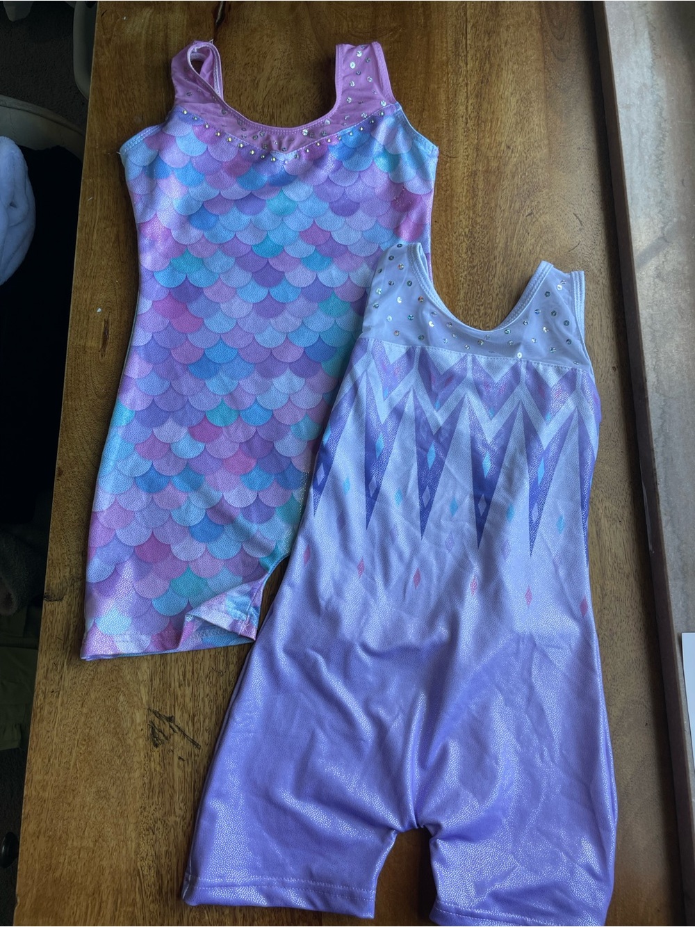 Kids' Purple Mermaid and Elsa Gymnastics Leotards with Rhinestones